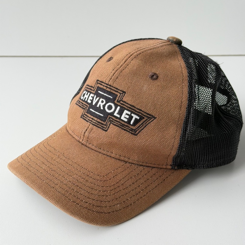 Chevrolet Snapback Trucker Hat Brown Logo Embroidered Canvas Mesh Baseball Cap